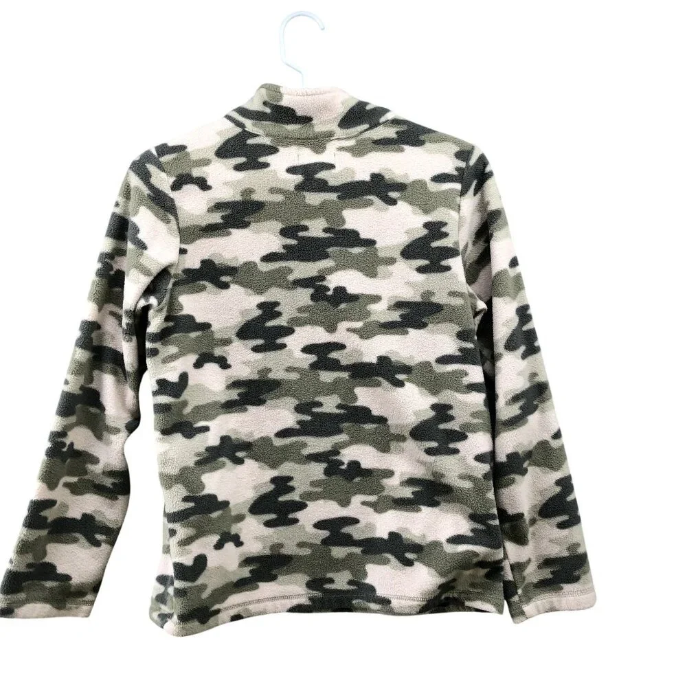 Children's Place Fleece 1/4 Zip Pullover Girls L 10/12 Pink Green Camo‎ Sweater